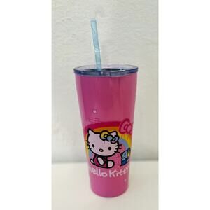 HELLO KITTY Tumbler PINK Rainbow with Brick- Hearts Lid, Straw